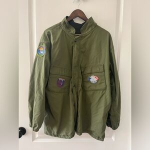 Olive Green Military Jacket with Patches